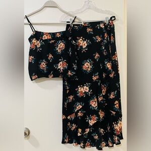 Xhilaration, 2 Piece Set, Black Floral Cropped Top & Wrap Skirt